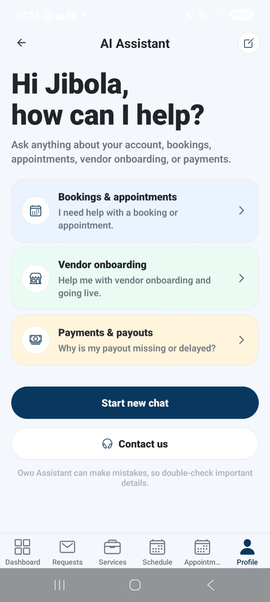 Owo360 AI assistant screenshot