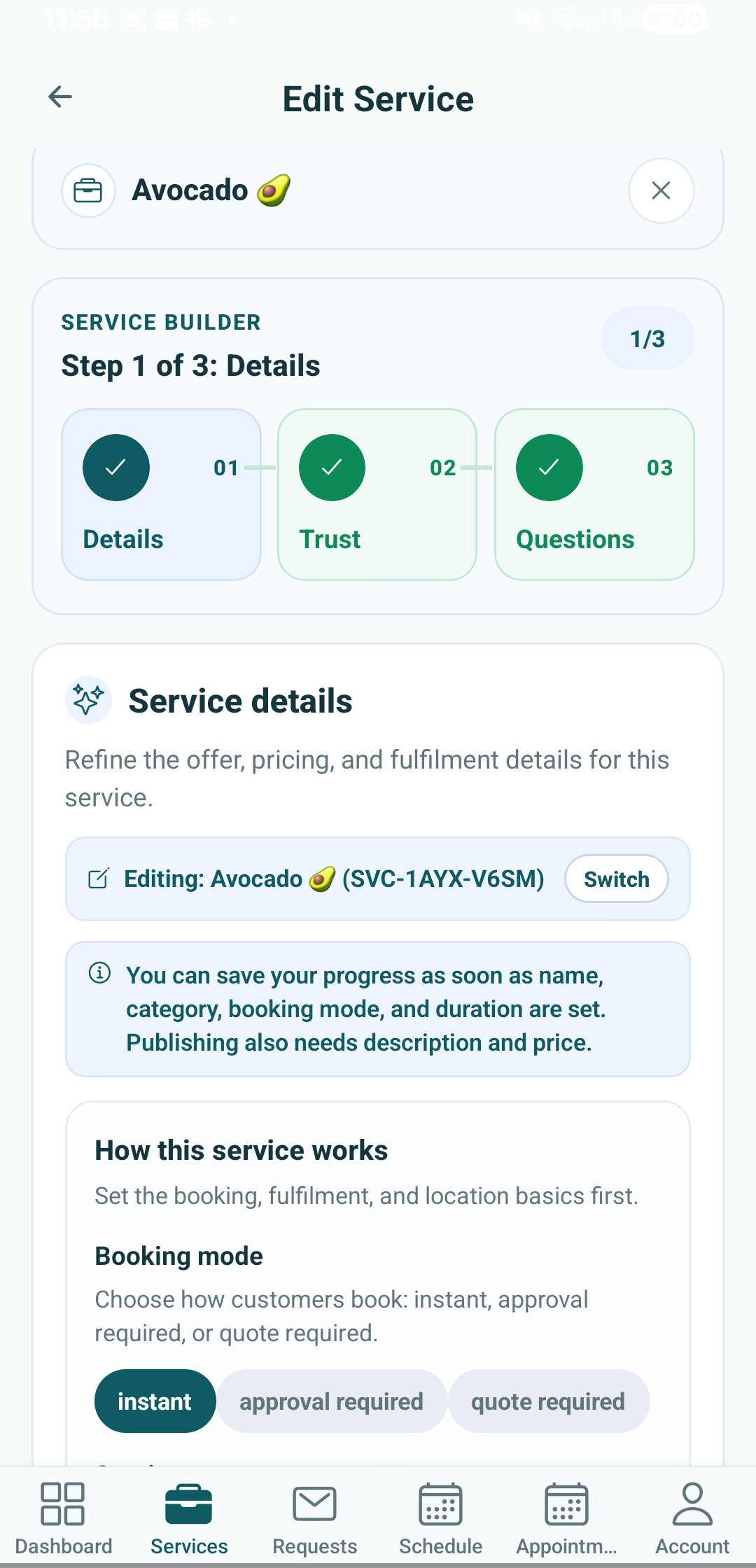 Owo360 service setup screenshot